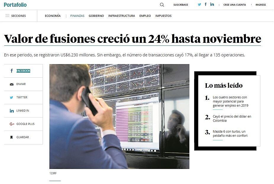 Valor de fusiones creci un 24% hasta noviembre